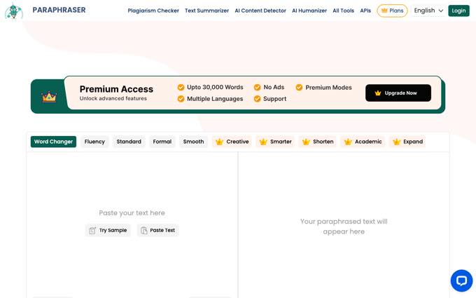 Paraphraser.io paraphrasing tool with free and premium modes