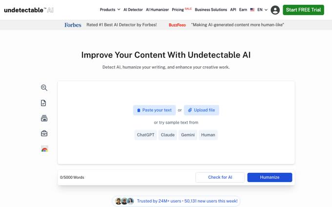 Undetectable AI humanizer and detector homepage