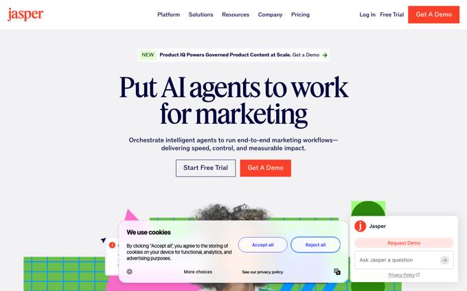 Jasper homepage for marketing teams