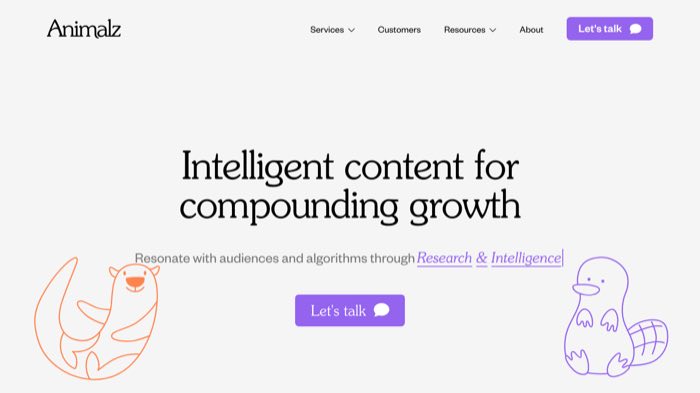 Animalz homepage headline intelligent content for compounding growth