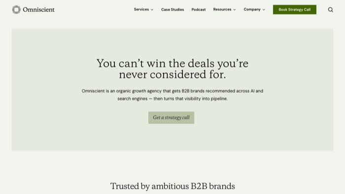 Omniscient Digital homepage headline you can't win the deals you're never considered for