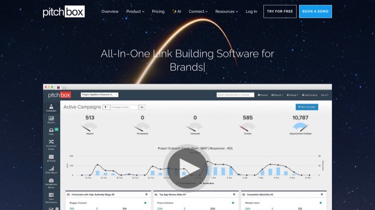 Pitchbox homepage: all-in-one link building software