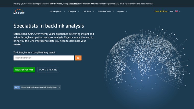 Majestic homepage