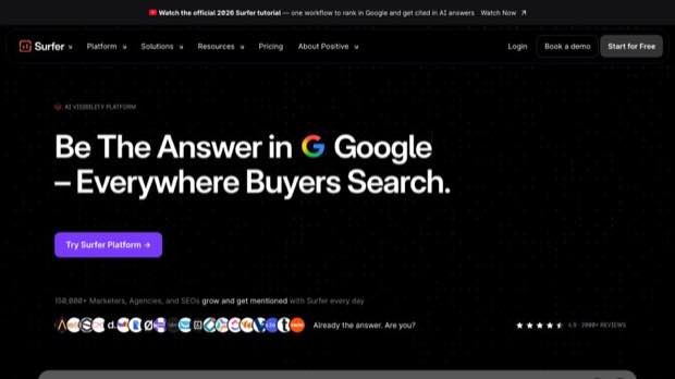 Surfer SEO homepage