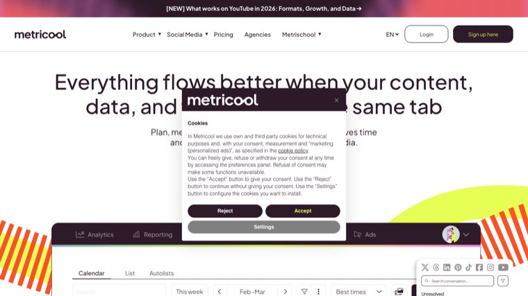 Metricool homepage