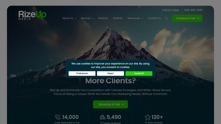 RizeUp Media homepage