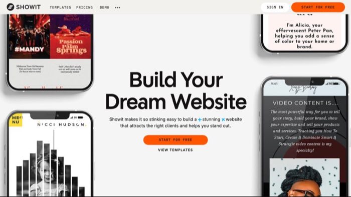 Showit homepage