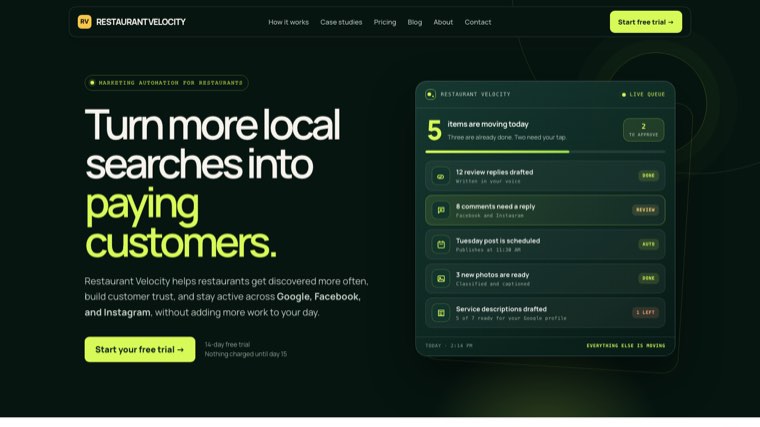 Restaurant Velocity homepage
