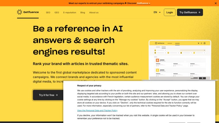 Getfluence homepage