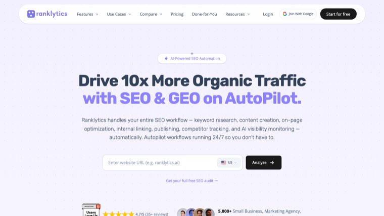 Ranklytics homepage