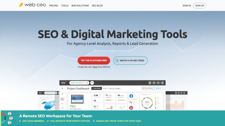 WebCEO homepage