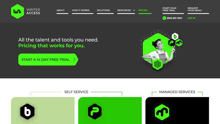 WriterAccess pricing page