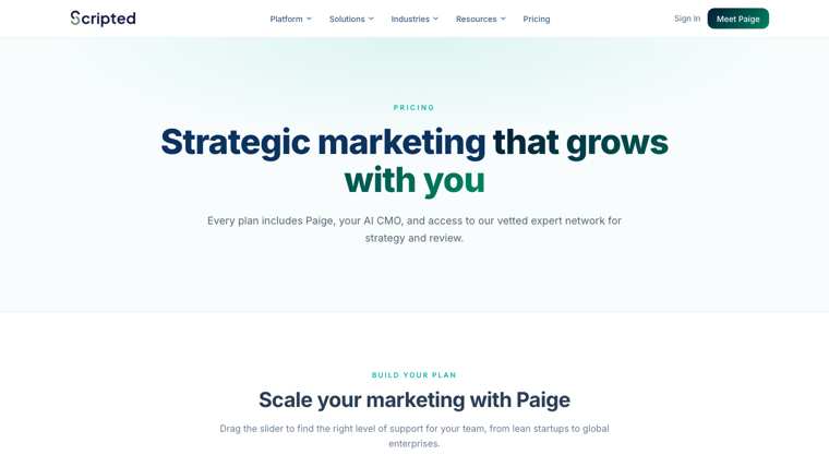 Scripted pricing page
