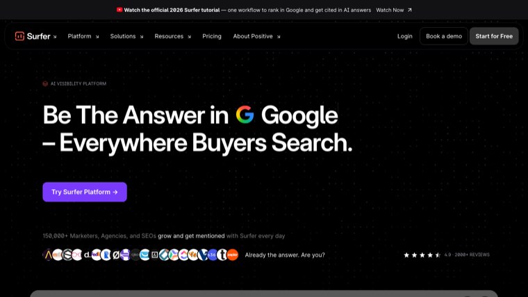 Surfer SEO homepage