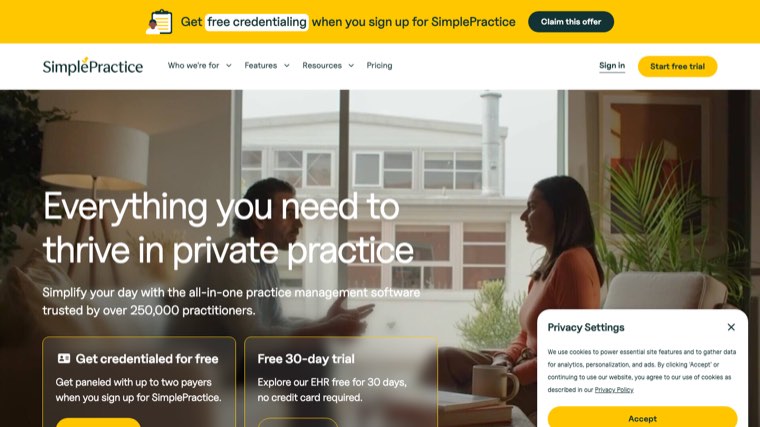 SimplePractice HIPAA compliant website and EHR platform