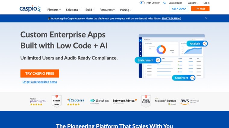 Caspio low-code platform with HIPAA compliance accounts