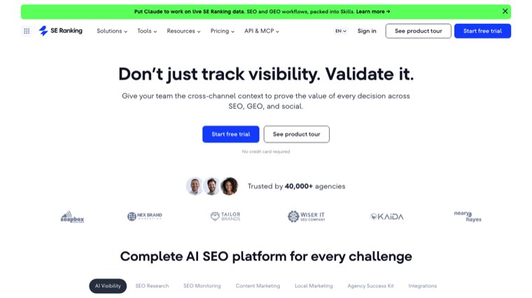 SE Ranking homepage
