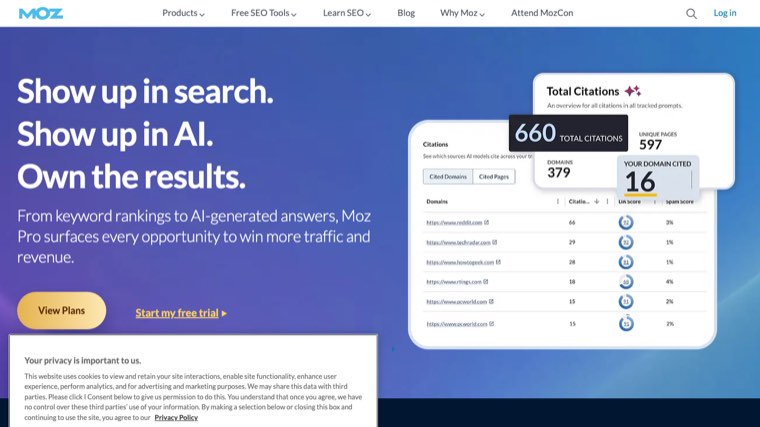 Moz API homepage