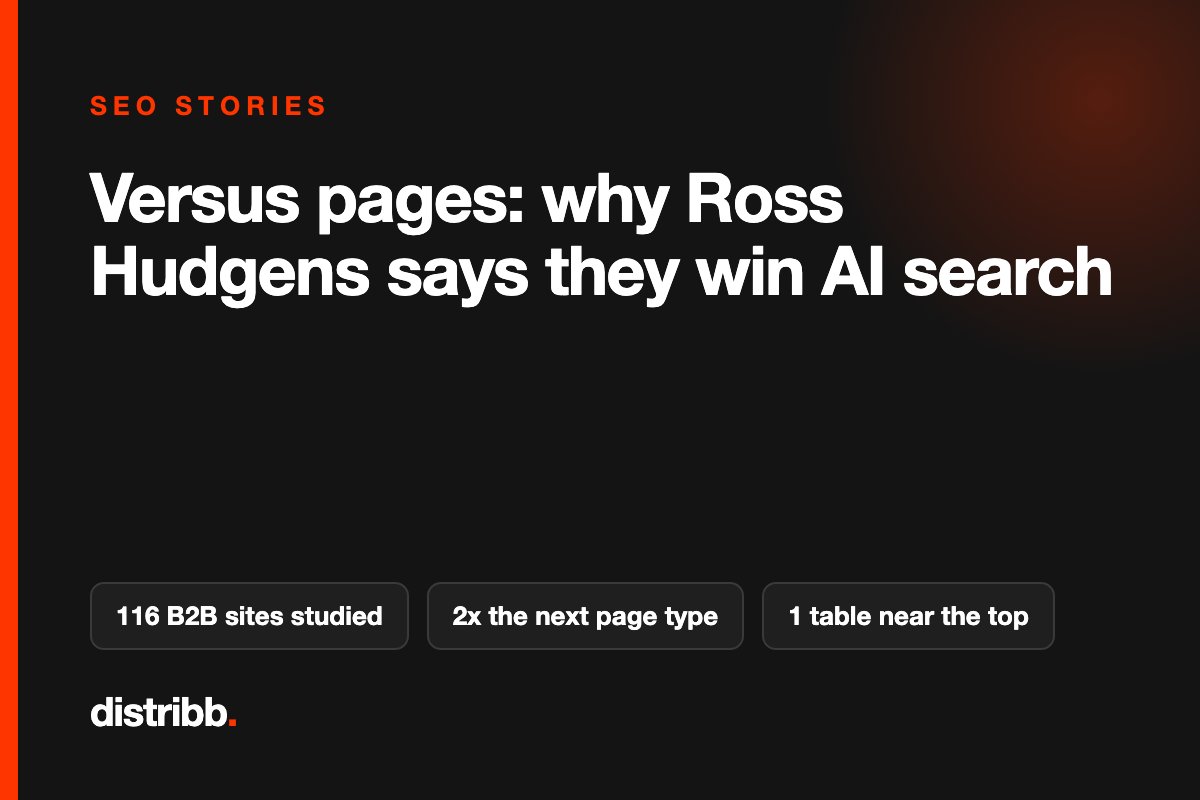 Title card: versus pages and AI search, Ross Hudgens interview notes