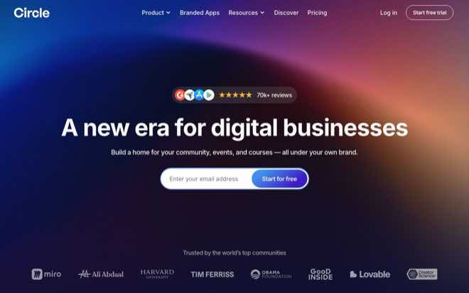 Circle community platform homepage