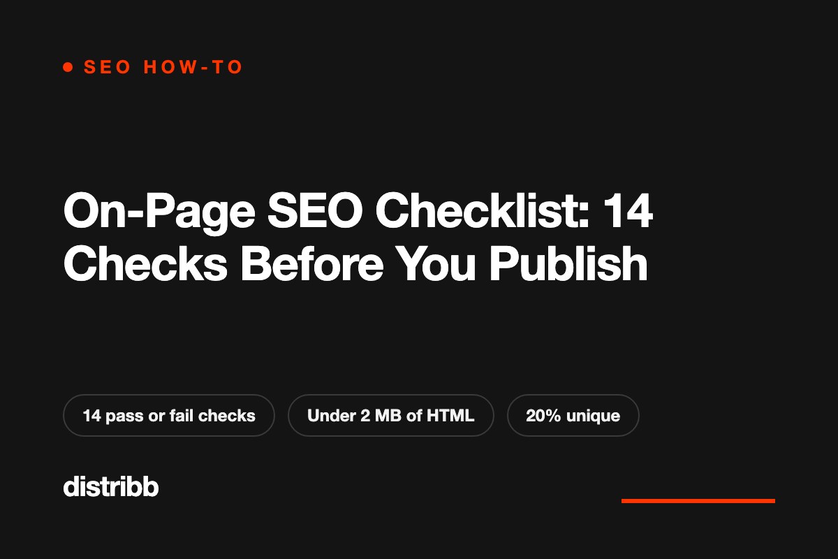 Title card for an on-page SEO checklist with 14 checks