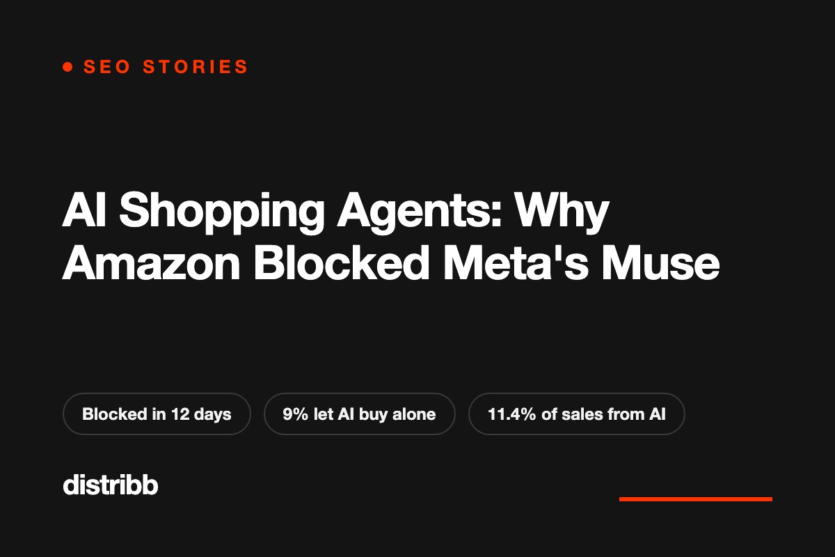 Title card about AI shopping agents and Amazon blocking Meta Muse