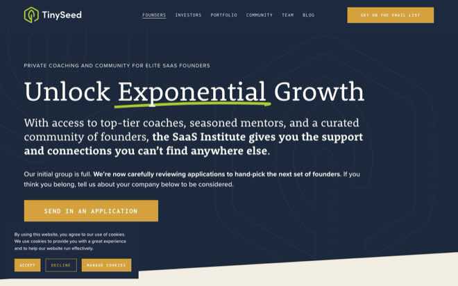 TinySeed SaaS Institute homepage