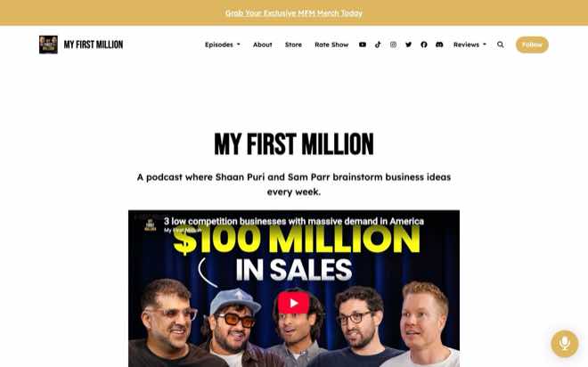 My First Million podcast website