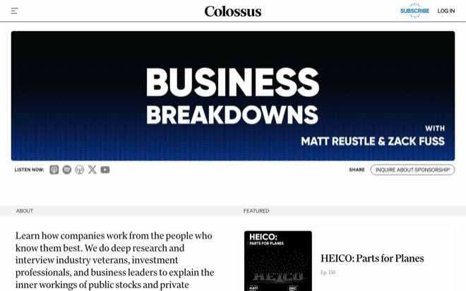 Business Breakdowns podcast page on Colossus