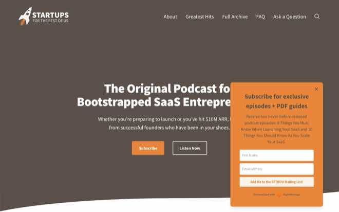 Startups For the Rest of Us homepage