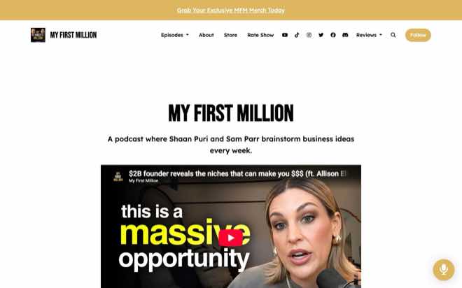 My First Million podcast website