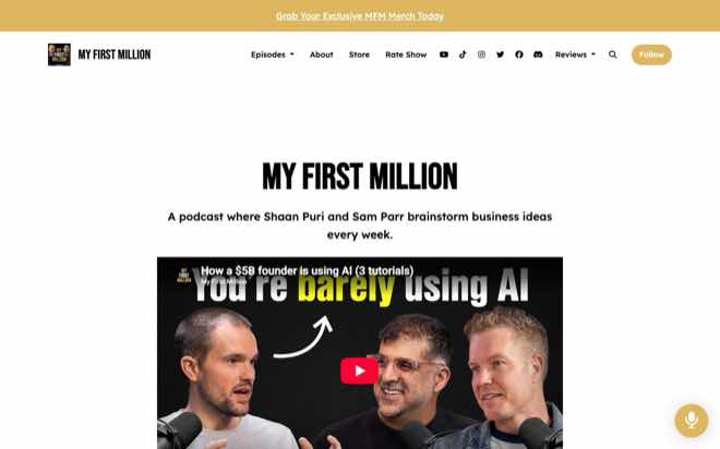 My First Million podcast website