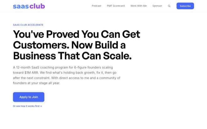 SaaS Club Accelerate homepage