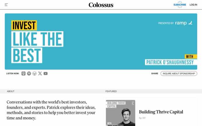 Invest Like the Best podcast page on Colossus