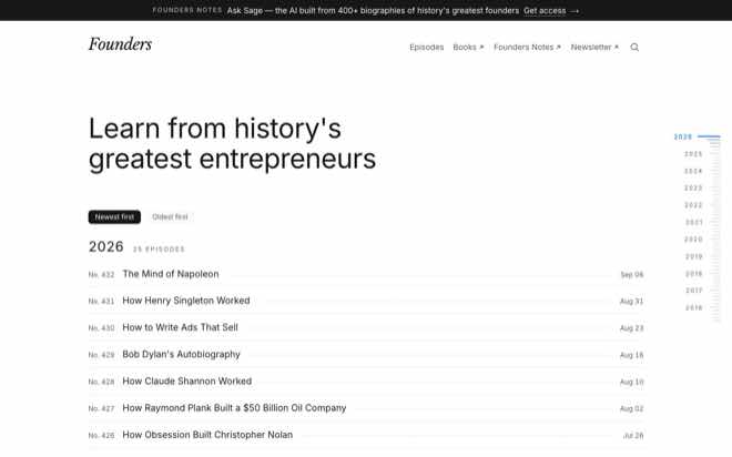 Founders podcast episode list