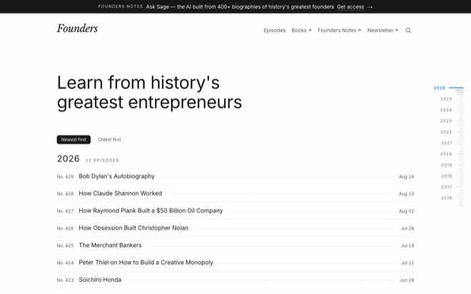 Founders podcast by David Senra website