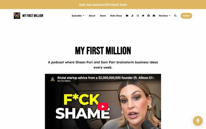 My First Million podcast homepage