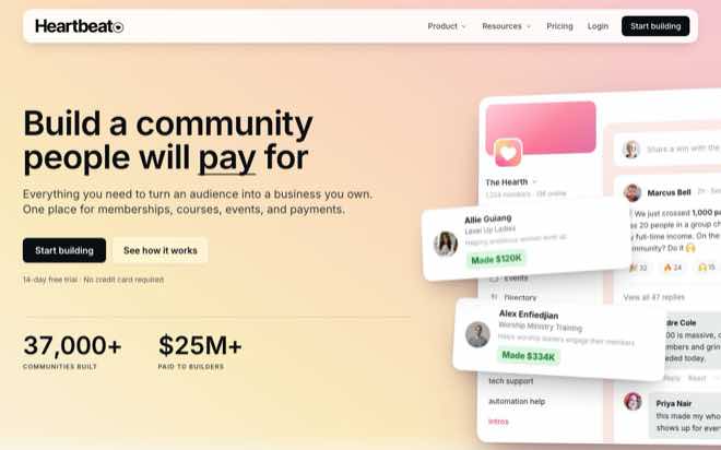 Heartbeat community platform homepage
