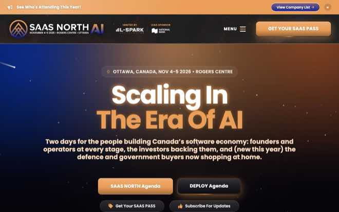 SaaS North 2026 homepage