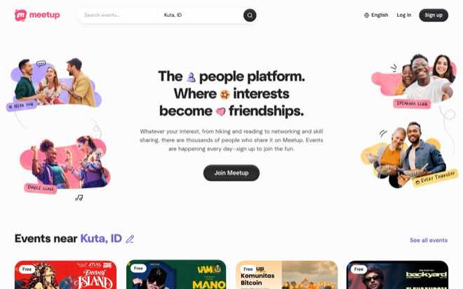 Meetup homepage