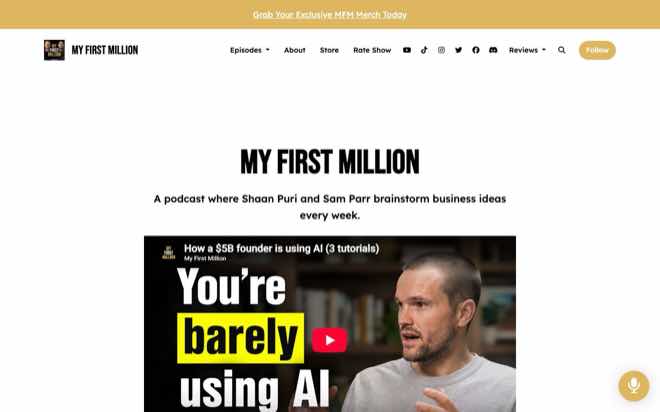 My First Million podcast website