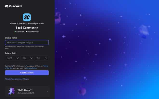 SaaS Community Discord invite showing 5,076 members and 329 online