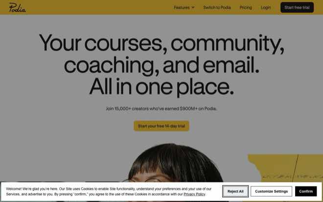 Podia homepage