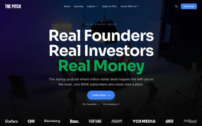 The Pitch startup podcast website