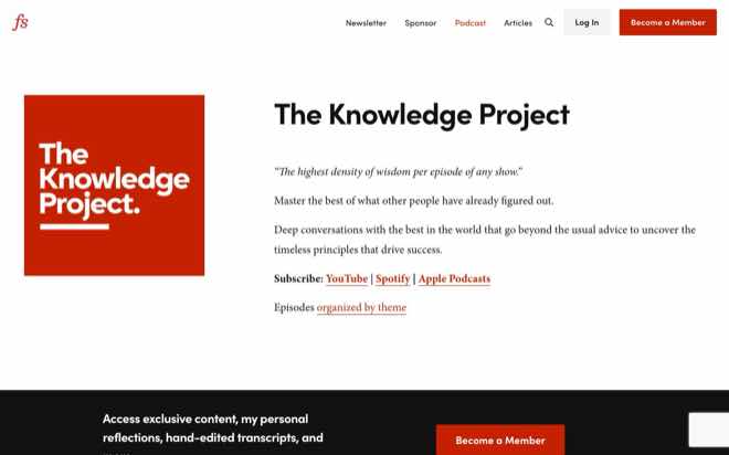 The Knowledge Project podcast page