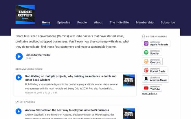 Indie Bites podcast homepage
