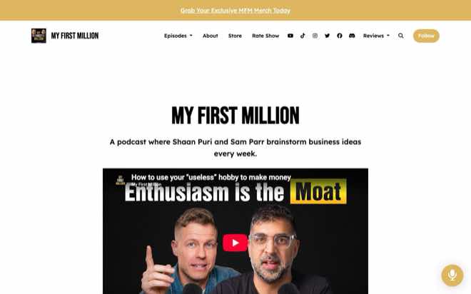 My First Million podcast homepage