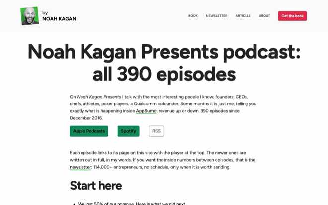 Noah Kagan Presents podcast page