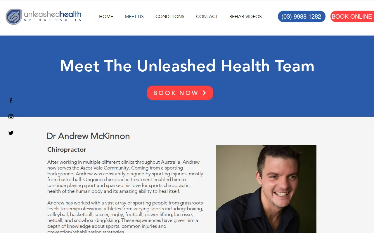 Screenshot of the Sports Injury and Rehabilitation Chiropractic Care website