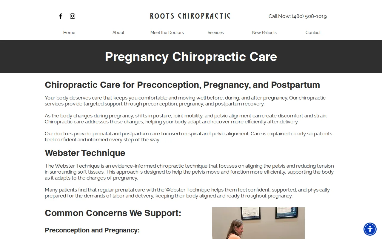 Screenshot of the Pregnancy Chiropractic Care website